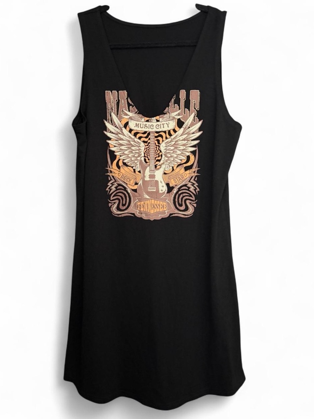 Nashville Music City Graphic Tank Dress Women’s Large Black Guitar Western